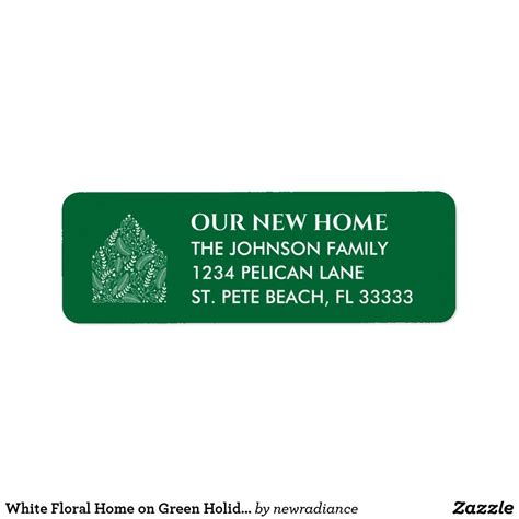 White Floral Home on Green Holiday New Address Label | Address labels, Return address labels, Labels