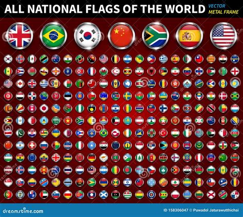 All National Flags Of The World . Circle Metal Frame With Sparkle ...