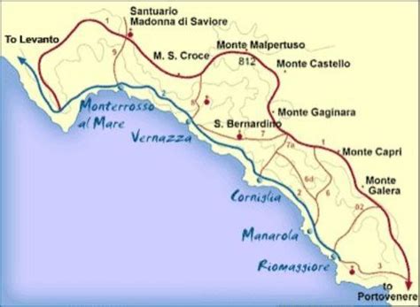 the trail map starts at riomaggiore and ends Monterosso. Beautiful, dangerous and challenging ...