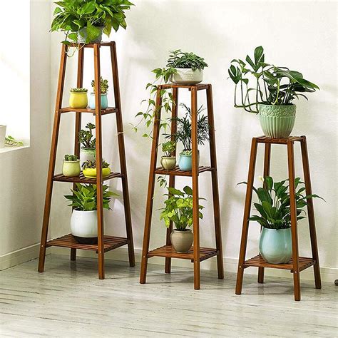 Magshion Bamboo 4 Tier Tall Plant Stand Pot Holder Small Space Table - Walmart.com | Plant decor ...