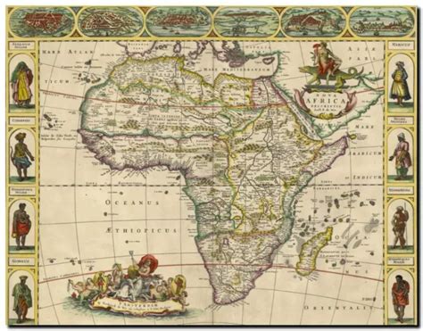VINTAGE ILLUSTRATED OLD World Map of Africa and tribes CANVAS PRINT A3 £13.52 - PicClick UK