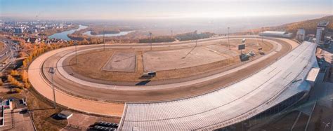 Premium Photo | Panoramic aerial view of the racetrack where horse ...