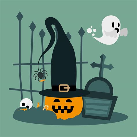 Halloween pumpkin cartoon with hat at cemetery vector design 1989471 Vector Art at Vecteezy