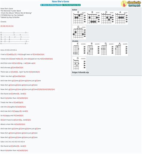 Chord: Now She's Gone - tab, song lyric, sheet, guitar, ukulele ...