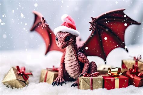 Premium AI Image | Dragon with a gift boxes Symbol of New Year 2024