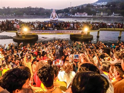 Ganga Aarti Ceremony in Parmarth Niketan Ashram at Sunset. Rishikesh is World Capital of Yoga ...