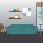 Sofa Living Room Interior Design Shelves Home Decor Bright Furniture ...