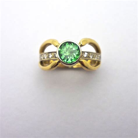 Tsavorite Green Garnet men's Ring 14k gold Diamonds handmade USA – All Animal Jewelry