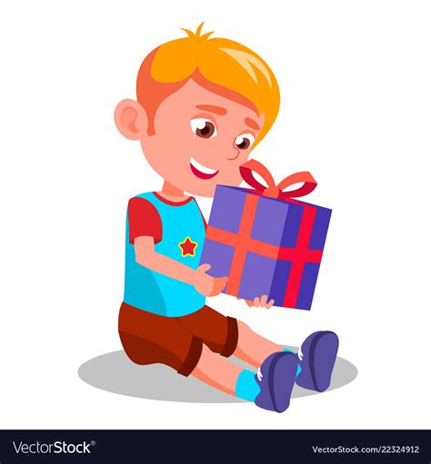 Little boy opening gift christmas box Royalty Free Vector