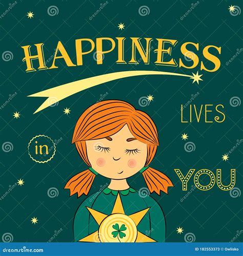 Poster with Girl. Quote. Happiness Lives in You Stock Vector - Illustration of dream, girl ...