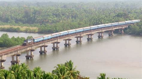 Beautiful : Longest Bridge of Konkan Railway : TVC - NZM Superfast Goes Over Sharavathi River ...