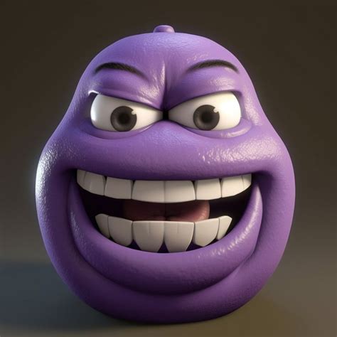 a purple ball with an evil smile on it's face