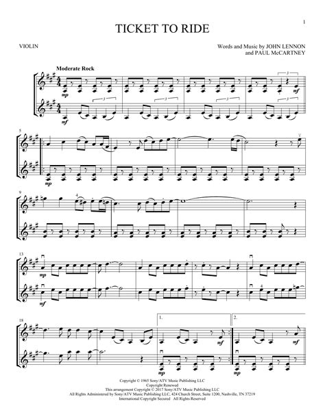 The Beatles "Ticket To Ride" Sheet Music Notes | Download Printable PDF ...