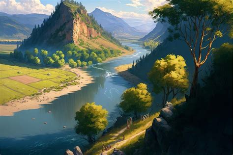 Beautiful Mountain River Landscape Graphic by Alone Art · Creative Fabrica