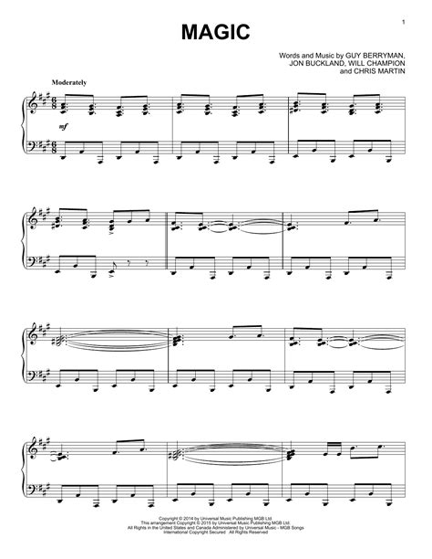 Coldplay "Magic" Sheet Music Notes, Chords | Piano Download Pop 161920 PDF