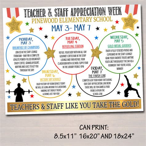 Gold Medal Theme Teacher Appreciation Week Itinerary Poster – TidyLady Printables