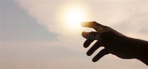 Hands Reaching Out To Bright Sky with Copy Space for Ideas or Text. Stock Image - Image of blur ...