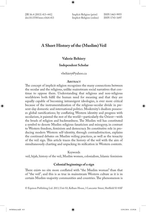 (PDF) A Short History of the (Muslim) Veil