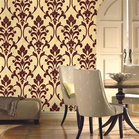 165030 Gold Burgundy Damask Flock Wallpaper Wood Plank Wallpaper, Flock Wallpaper, Wallpaper ...