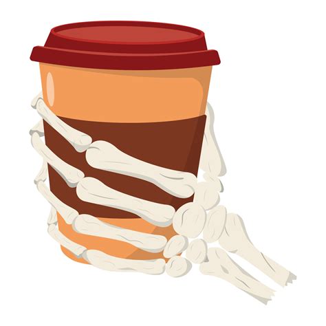 Skeleton hand holding a cup of coffee illustration. Isolated on white ...