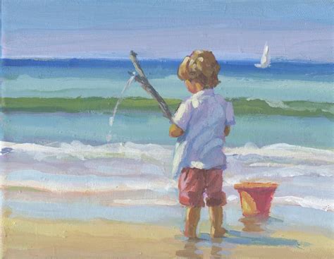 LITTLE Fisherman. Original painting 8x10 Blonde boy fishing | Etsy | Beach painting, Acrylic ...