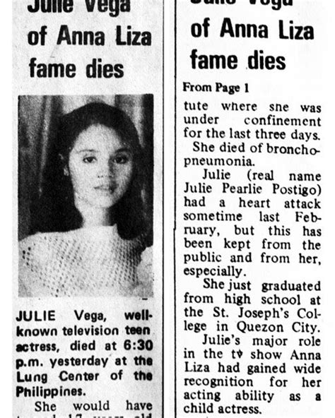 Video 48: MAY 7, 1985: JULIE VEGA OF ANNA LIZA FAME DIES