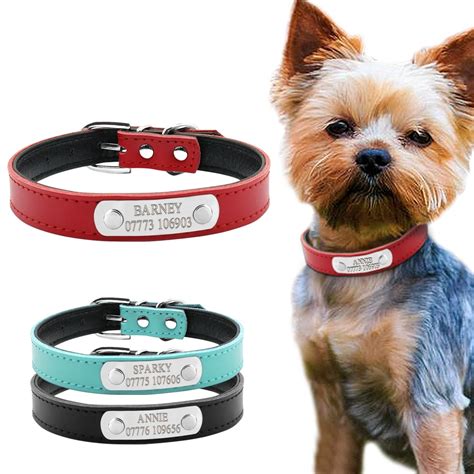 Leather Personalized Dog Collars Custom Cat Pet Name ID Collar Free Engraving For Small Medium ...