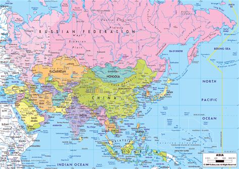 Large political map of Asia with major roads and major cities | Asia ...