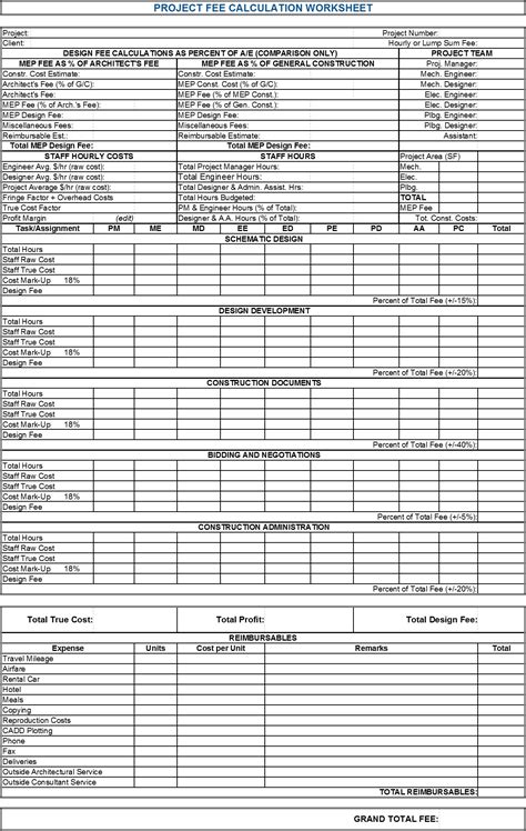 Project Management Cost Estimate Worksheet | Quick Fee Calculations