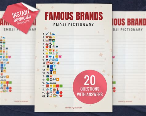 Famous Brands Emoji Pictionary, Printable Party Games, Party Game for Kids and Adults, Fun ...