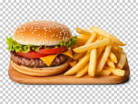 Premium PSD | Burger and french fries isolated on transparent background png psd