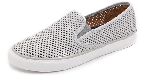 Sperry Top-Sider Leather Seaside Perforated Slip On Sneakers in Grey ...