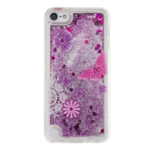 iPod Touch (5th/6th Generation) Glitter Liquid Clear Bling Case Sky Purple Butterfly.