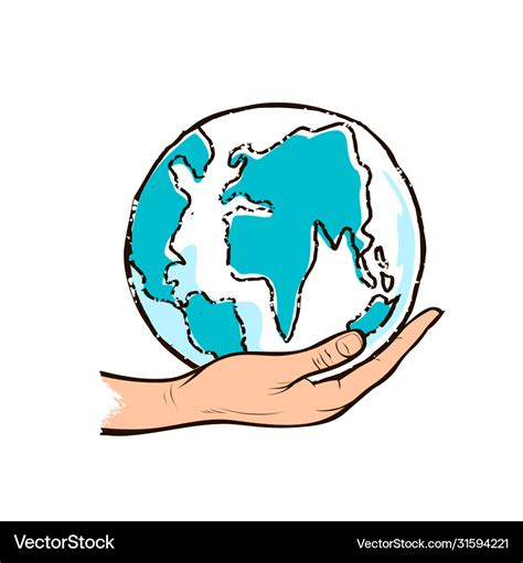 Human hand holding blue globe drawing design Vector Image