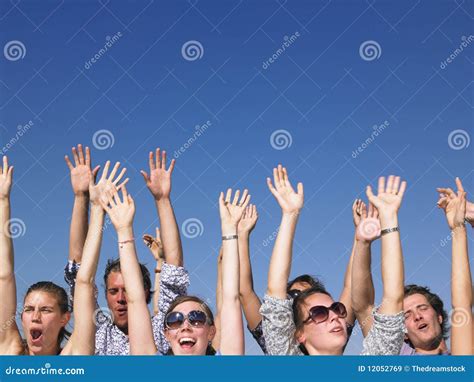 Enthusiastic People with Arms Raised Stock Image - Image of copy, clothing: 12052769