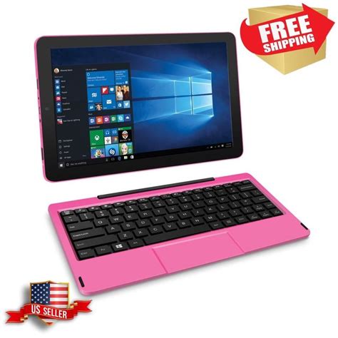 2 In 1 Pink Laptop Tablet 10.1" Keyboard Touch Screen Intel Atom 32GB ...