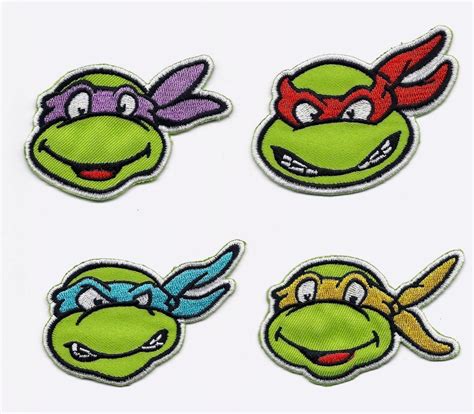 Teenage Mutant Ninja Turtles Faces Patch Set Of (4)Four Embr. Iron/Sewn ...