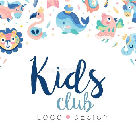 Kids Club Logo Design. Toy Shop, Education Center, Play Zone Banner, Poster, Card with Cute ...