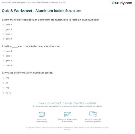 Quiz & Worksheet - Aluminum Iodide Structure | Study.com