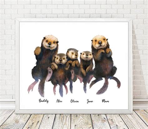 Sea Otter Family Personalised Print, Custom Names Otter Family Poster ...