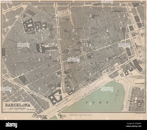 BARCELONA. Vintage town city map plan. Spain, 1899 Stock Photo - Alamy