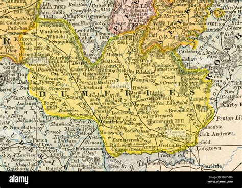 Original old map of Dumfries county (Scotland) from 1884 geography ...