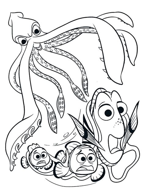 Finding Dory coloring page - Dory Marlin and Nemo are attacked by a ...