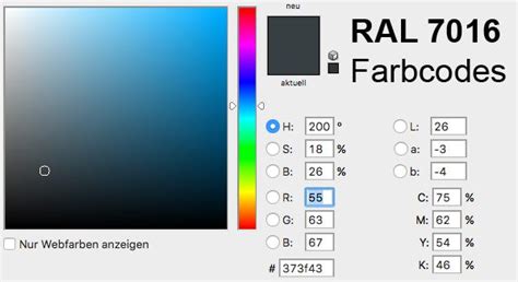 RAL 7016 – Farbe als NCS Alternative und RGB/CMYK Code