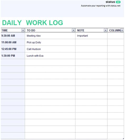 Monthly Activity Log Template | PDF Template