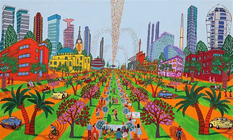 "naif art urban painting cityscape naive paintings folk artist israeli ...