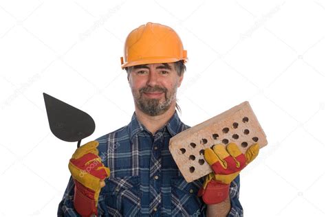 Bricklayer with trowel and brick. — Stock Photo © Stas_K #5721689