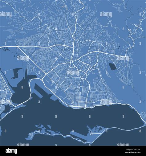 Detailed vector map poster of Kingston city administrative area. Blue skyline panorama ...