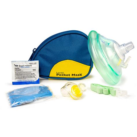 Laerdal Pocket Mask w/Oxygen Inlet & Head Strap w/Gloves & Wipe in Blue ...