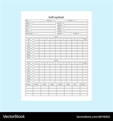 Golf score kdp interior log book template Vector Image